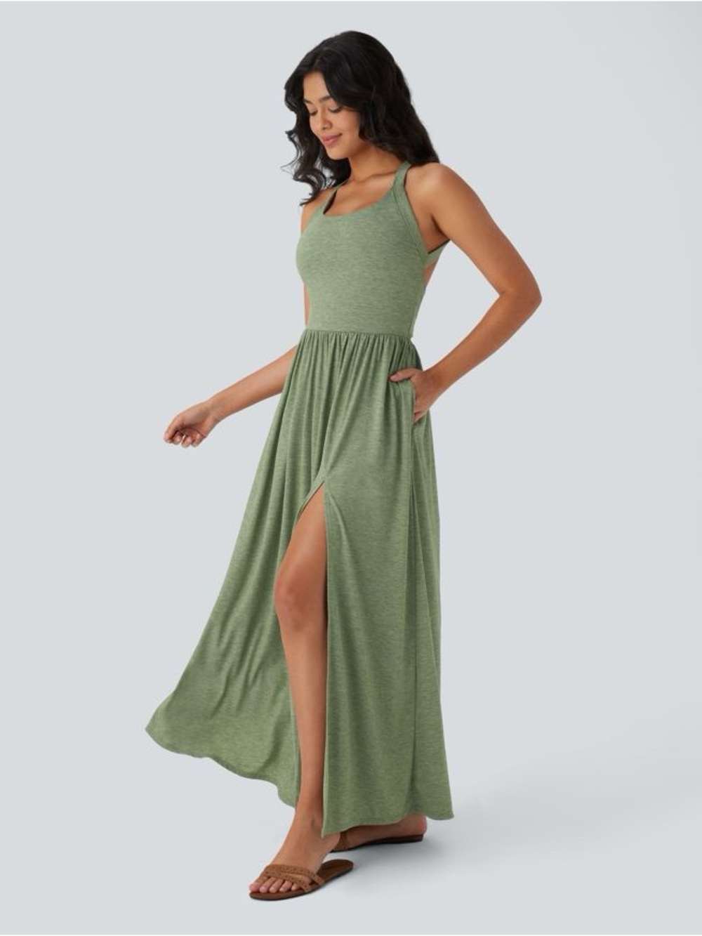 New Halara Twisted Backless Split Flowy Maxi Dress with Pockets Size XL